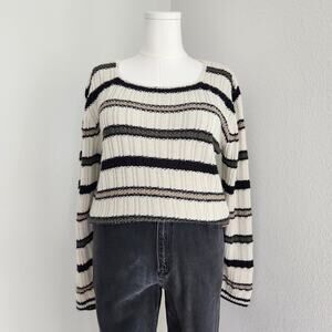 Vintage Reba Rose 90s Ribbed Knit Cream Striped Sweater Long Sleeve Neutral M